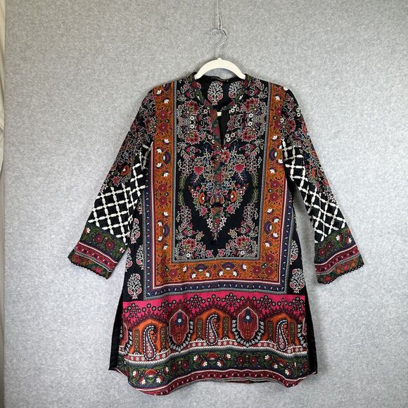 Tunic Women’s Size Medium Festival Boho Hippie‎ Retro Ethnic Floral 3/4 Sleeve - Picture 2 of 10